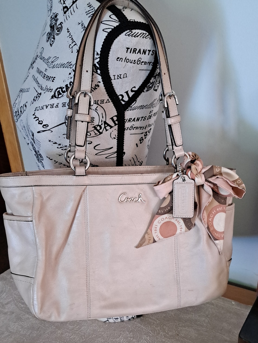 Coach Pale Pink Leather Shoulder Bag with Scarf Charm